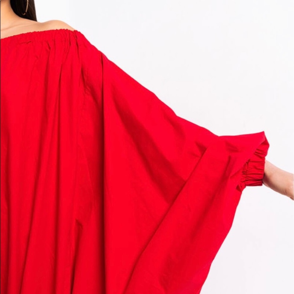 Off-Shoulder Red Balloon Sleeve Mini Dress - Picture 3 of 6